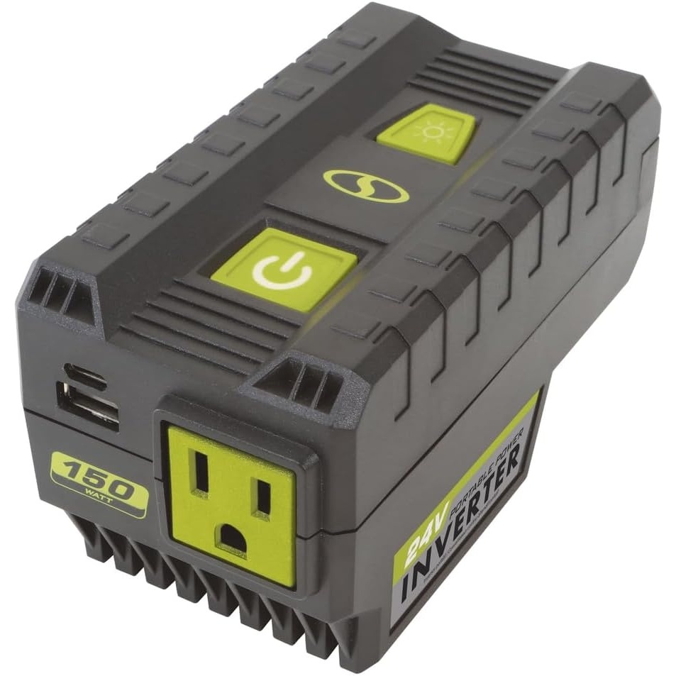 image:imageSun Joe 24V150WICT 24Volt IONMAX Cordless Portable Powered Inverter wUSB Type AC AC Outlet amp LED Light 150Watt Tool Only
